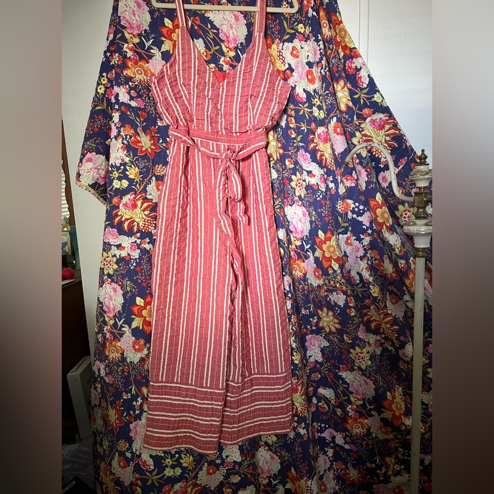 Anthropologie Red and White Striped Jumpsuit